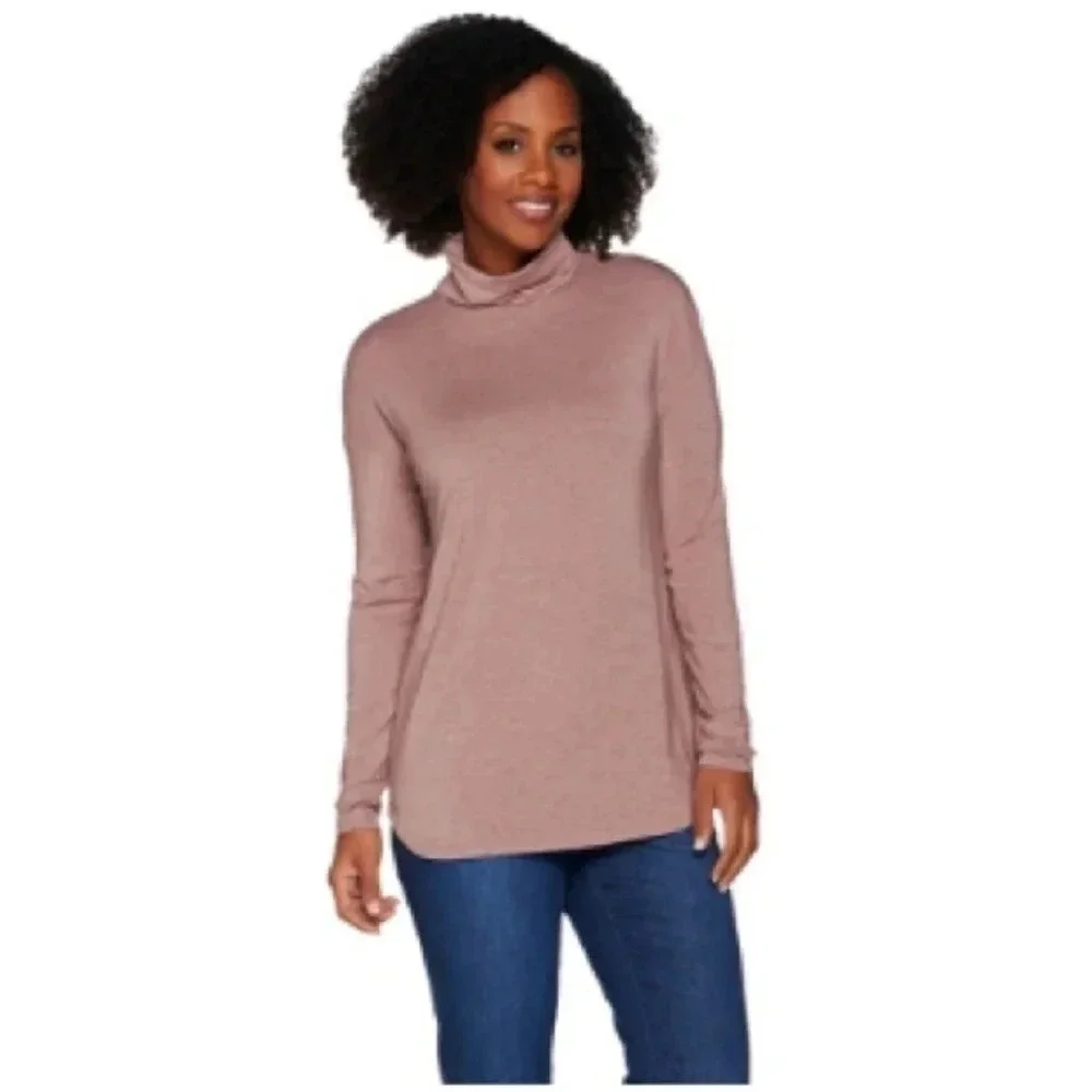 H by Halston Turtleneck Long Sleeve Tee Top Pink